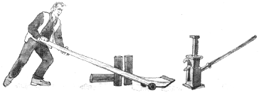 
Boatyard workers are accustomed to moving 35 ton vessels with four jacks, some wooden rollers, and a winch. Moving smaller boats, a Johnson bar—a large pry-bar with wheels—is useful.
